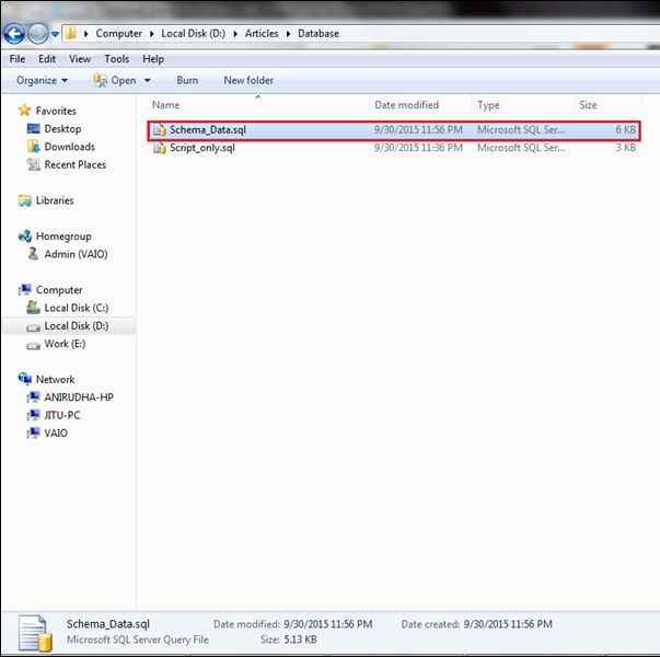 script is generated with Schema